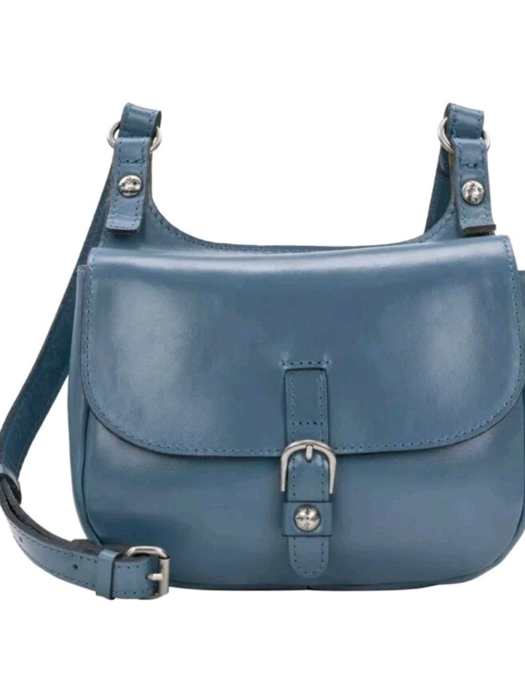 Patricia Nash Claretta Mirage Blue Leather Crossbody Saddle Bag